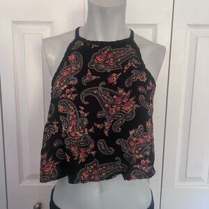 LA Hearts Black Paisley Halter Crop Top Size Small